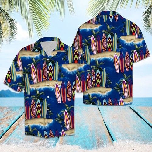 Surfboard Palm Tree Hawaiian Shirt Summer{Size}