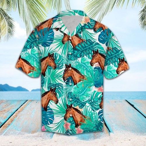 Tropical Leaf And Horse Hawaiian Shirt Summer{Size}