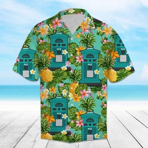 Tropical Pineapple Postal Worker Hawaiian Shirt Summer{Size}