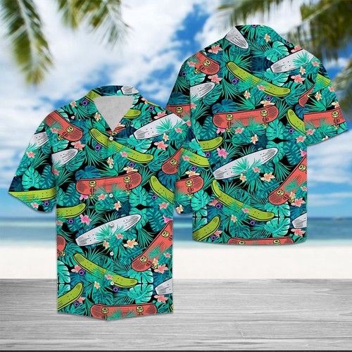 Skateboard Tropical Hawaiian Shirt Summer{Size}