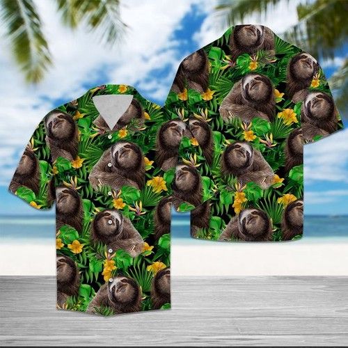 Sloth Tropical Wild Flower Hawaiian Shirt Summer{Size}