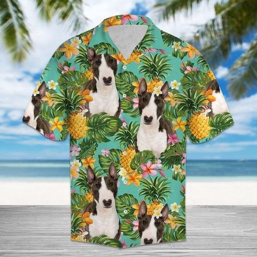 Tropical Pineapple Miniature Bull Terrier Hawaiian Shirt Summer Button{Size}