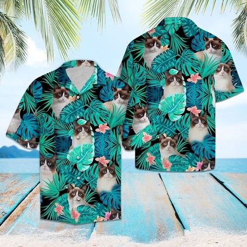 Snowshoe Cat Green Tropical Hawaiian Shirt Summer{Size}