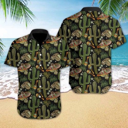 Skull Cactus Embroidery Hawaiian Shirt Summer{Size}