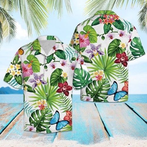 Tropical Butterfly Hawaiian Shirt Summer{Size}