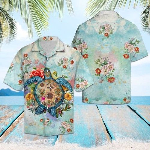 Turtle Flower Summer Hawaiian Shirt Summer{Size}