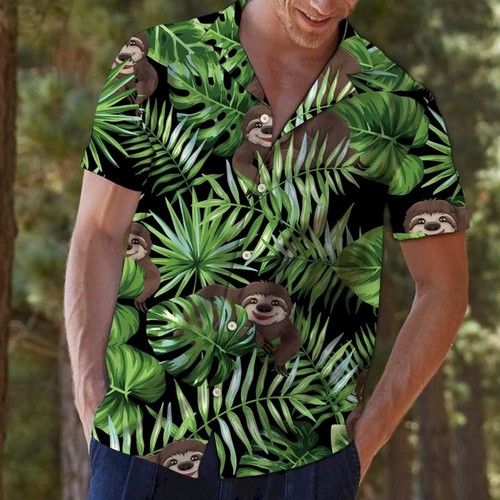 Sloth Green Tropical Hawaiian Shirt Summer{Size}