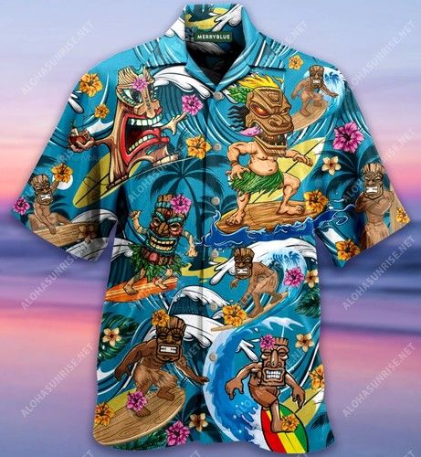 Tiki Hawaii Surfing Unisex Hawaiian Shirt{Size}