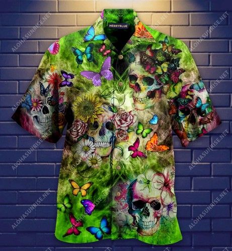 Skull And Butterfly Unisex Hawaiian Shirt{Size}