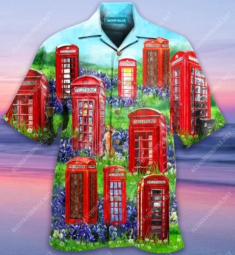 Telephone Booths On Bluebonet Fireld Unisex Hawaiian Shirt{Size}