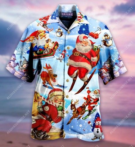 Skiing Santa Claus Unisex Hawaiian Shirt{Size}