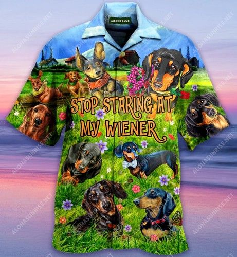 Stop Staring At My Wiener Dachshund Dog Unisex Hawaiian Shirt{Size}