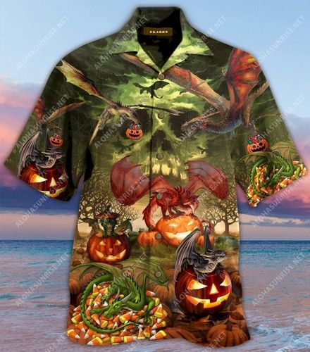 Spooky Dragon Halloween Unisex Hawaiian Shirt{Size}