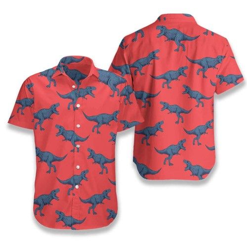 T-Rex Pattern Red Blue Dinosaur Ez21 2610 Hawaiian Shirt{Size}