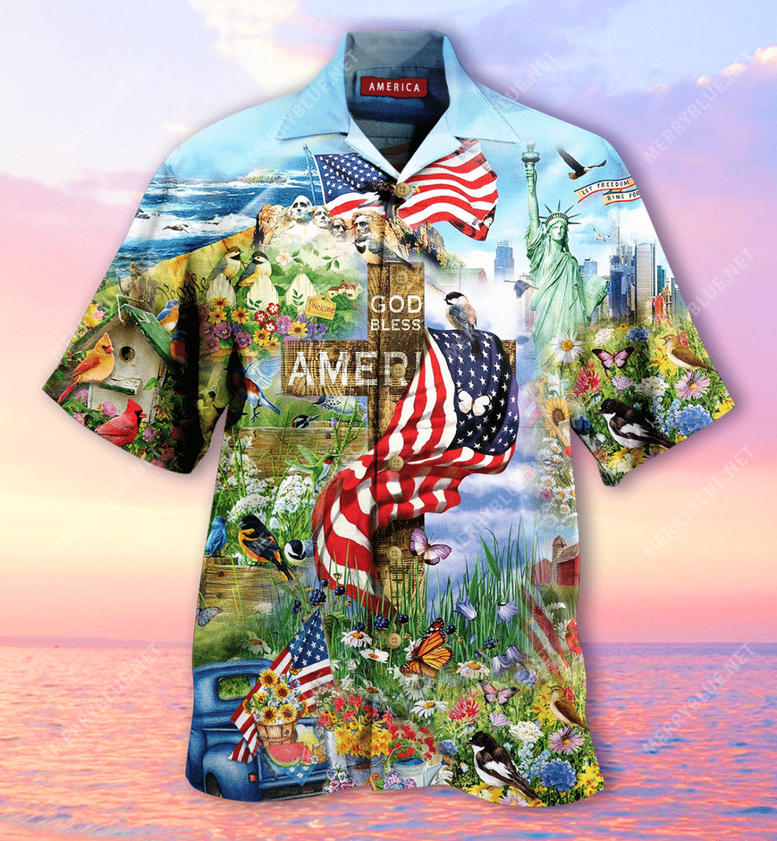 Shop God Bless America Unisex Hawaiian Shirt{Size}