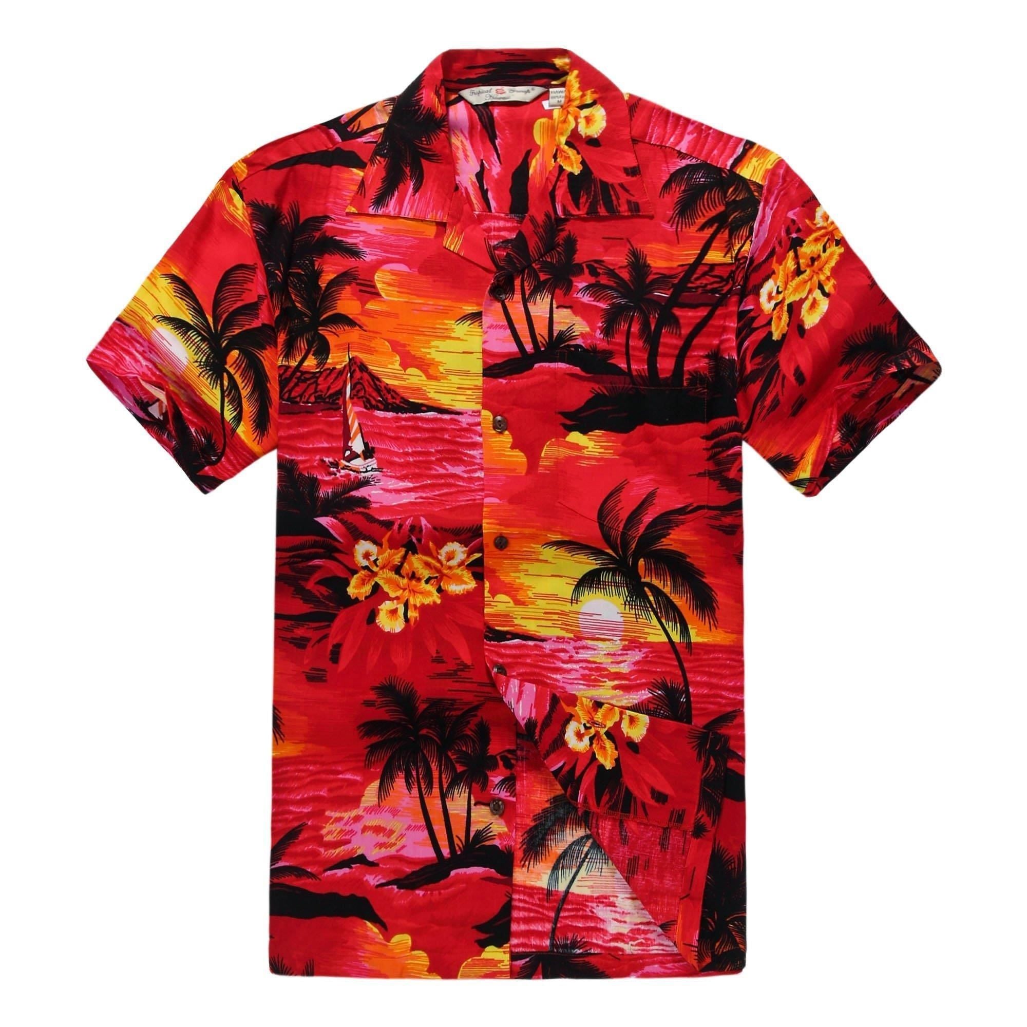 Sunset Red Tropical Sunset Print Hawaiian Men Women Beach Wear Short Sleeve Hawaii Shirt{Size}