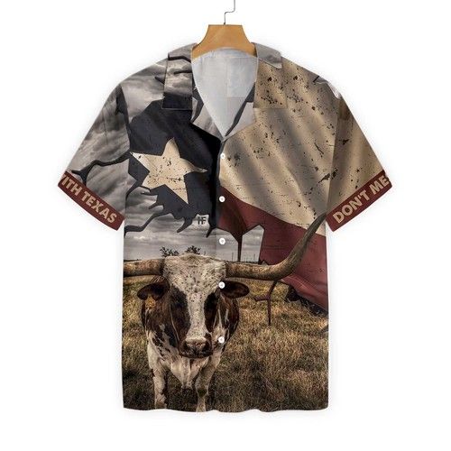 Texas Longhorn With Flag Hawaiian Shirt{Size}