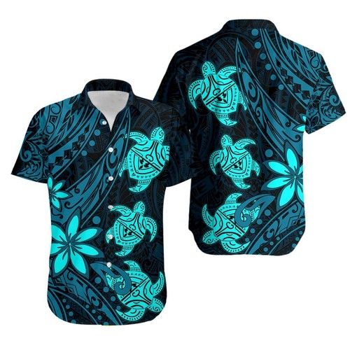 Three Turtles Hawaiian Shirt With Polynesian Tattoo Blue Th4{Size}