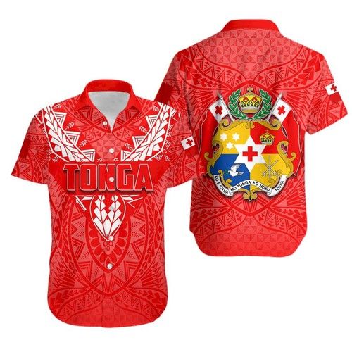 Tonga Rugby Hawaiian Shirt Polynesian With Coat Of Arms Style Th4{Size}