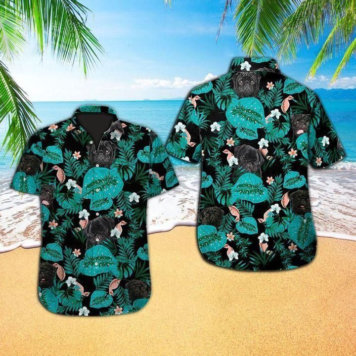 Tropical Pug Dog Hawaiian Shirt{Size}