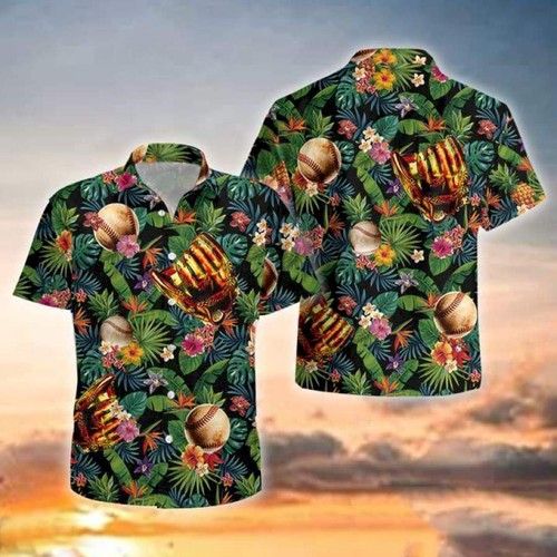 Vintage Baseball Art Aloha Hawaiian Shirts{Size}