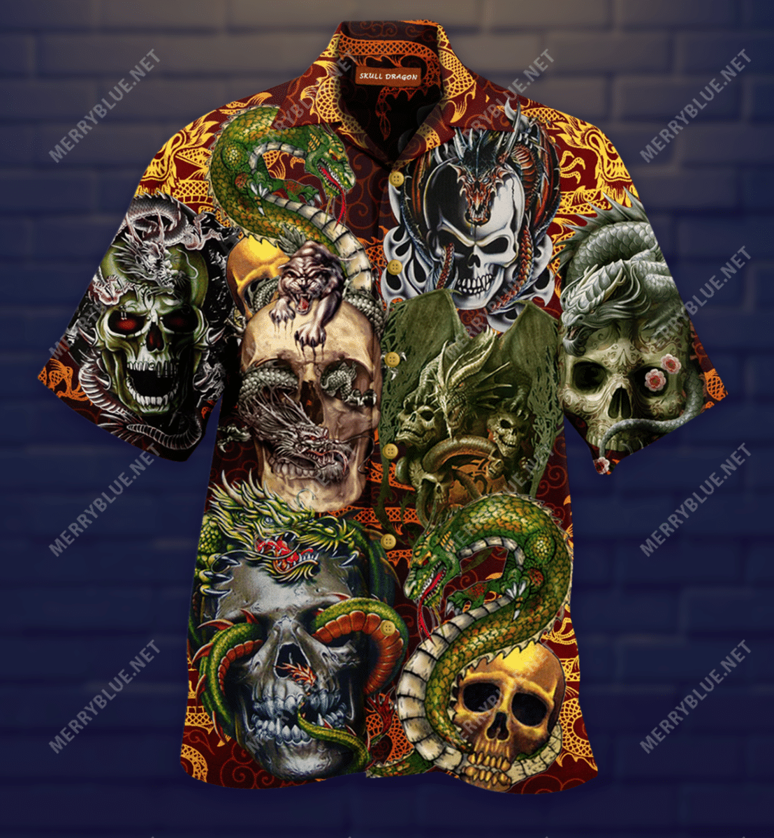 Skull Dragon Unisex Hawaiian Shirt{Size}