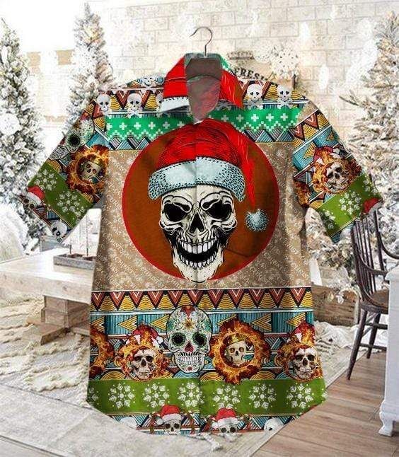 Skull Santa Claws Mandala Christmas Hawaiian Aloha Shirts{Size}