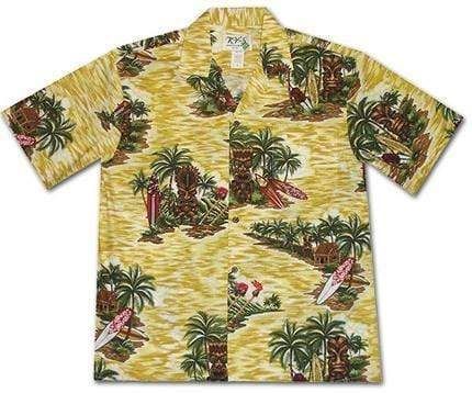 Tiki Island Yellow Aloha Hawaiian Shirts V{Size}