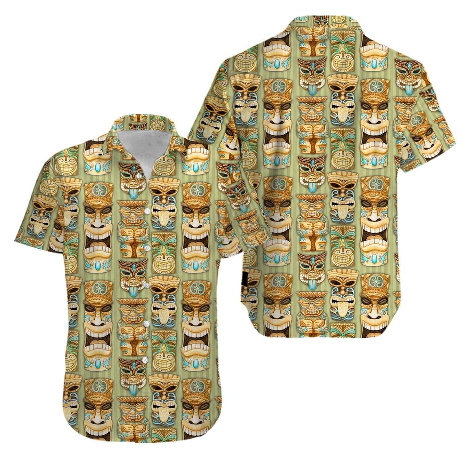 Tiki Mask Vintage Aloha Hawaiian Shirts V{Size}