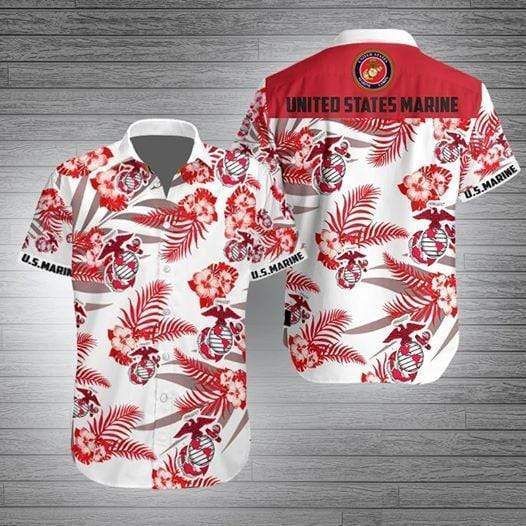 Us Marine Red Hibiscus Hawaiian Aloha Shirts{Size}