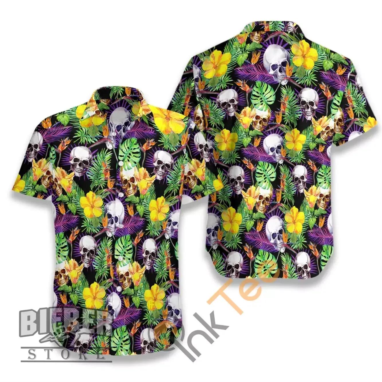 Skull Tropical Pattern N561 Hawaiian Shirts Short Beach{Size}