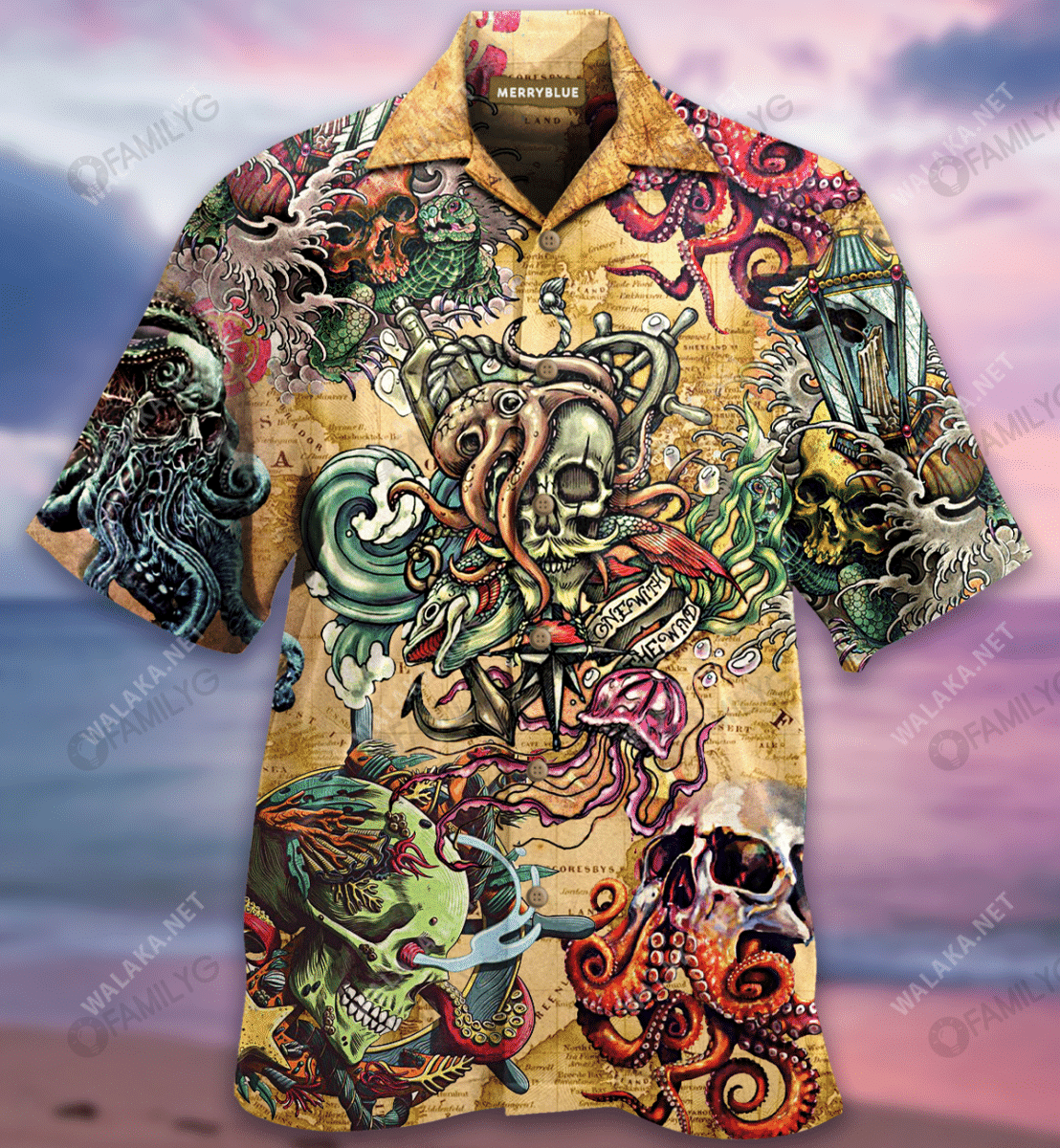 Skull Into The Sea Unisex Hawaiian Shirt{Size}