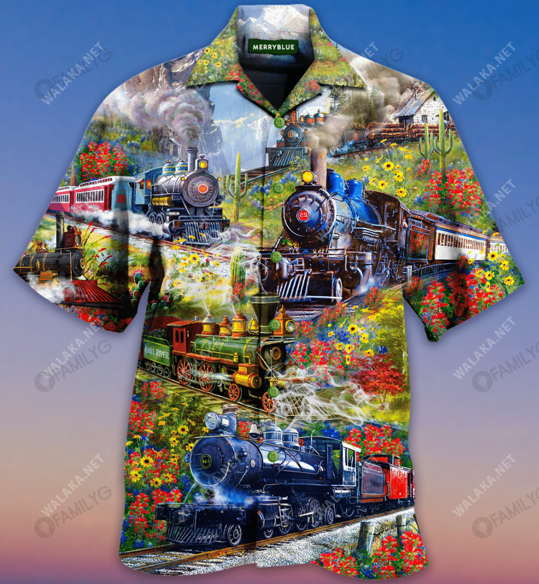 Trains On Spring Hill Unisex Hawaiian Shirt{Size}