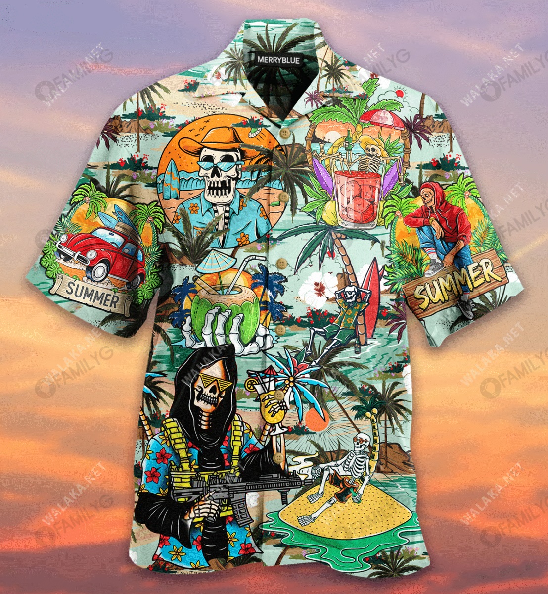 Skull Chill Out Summer Beach Unisex Hawaiian Shirt{Size}