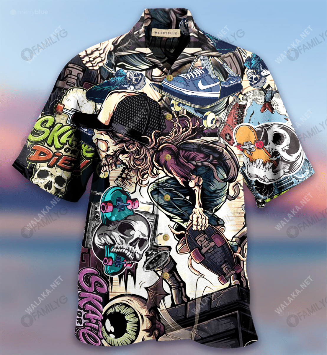 Time To Ride Skull Skateboarding Unisex Hawaiian Shirt{Size}