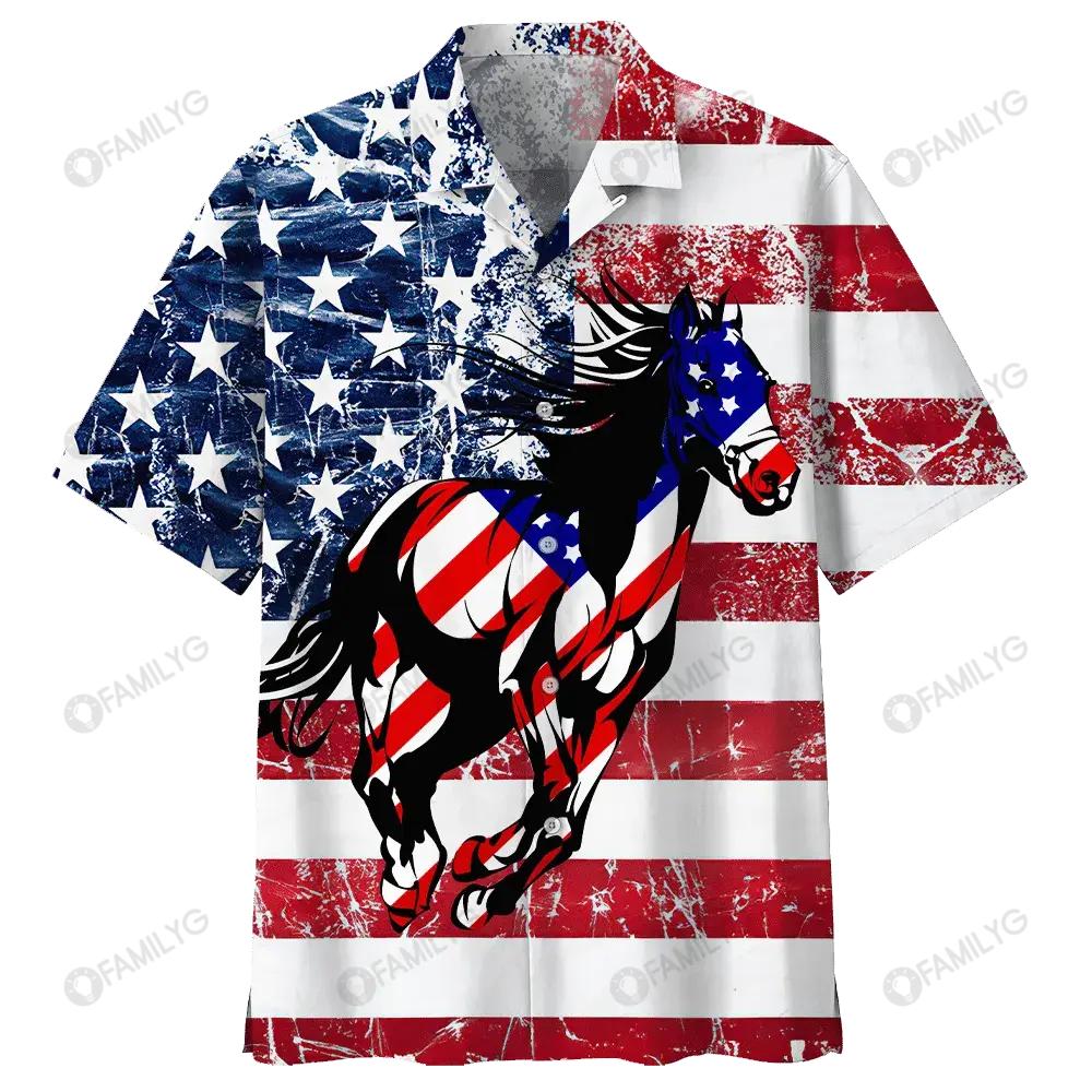 Stallion Horse Celebrate 4th Of July Hawaiian Shirt{Size}