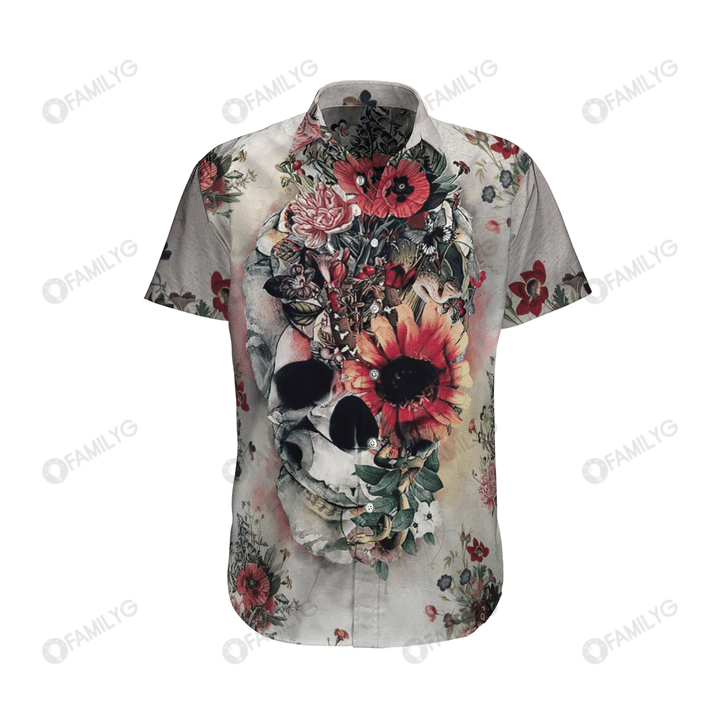 Skull Flower Unisex Hawaiian Shirt{Size}