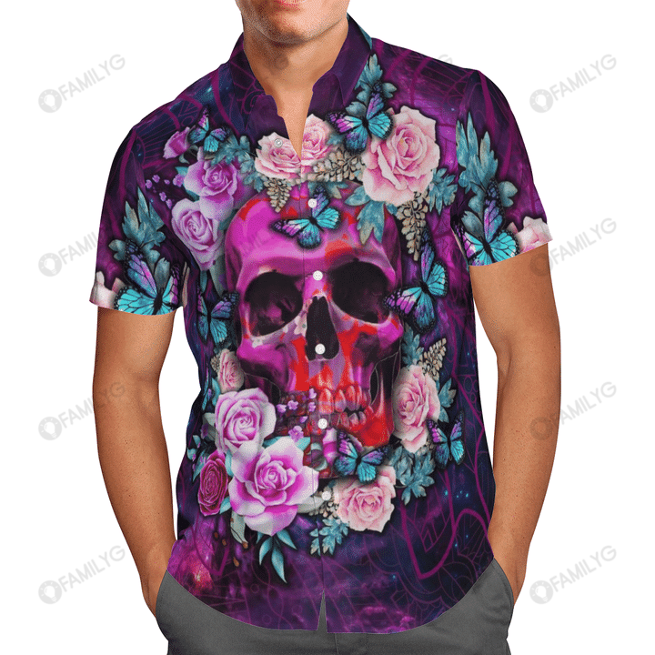 Skull Rose Pattern Unisex Hawaiian Shirt{Size}