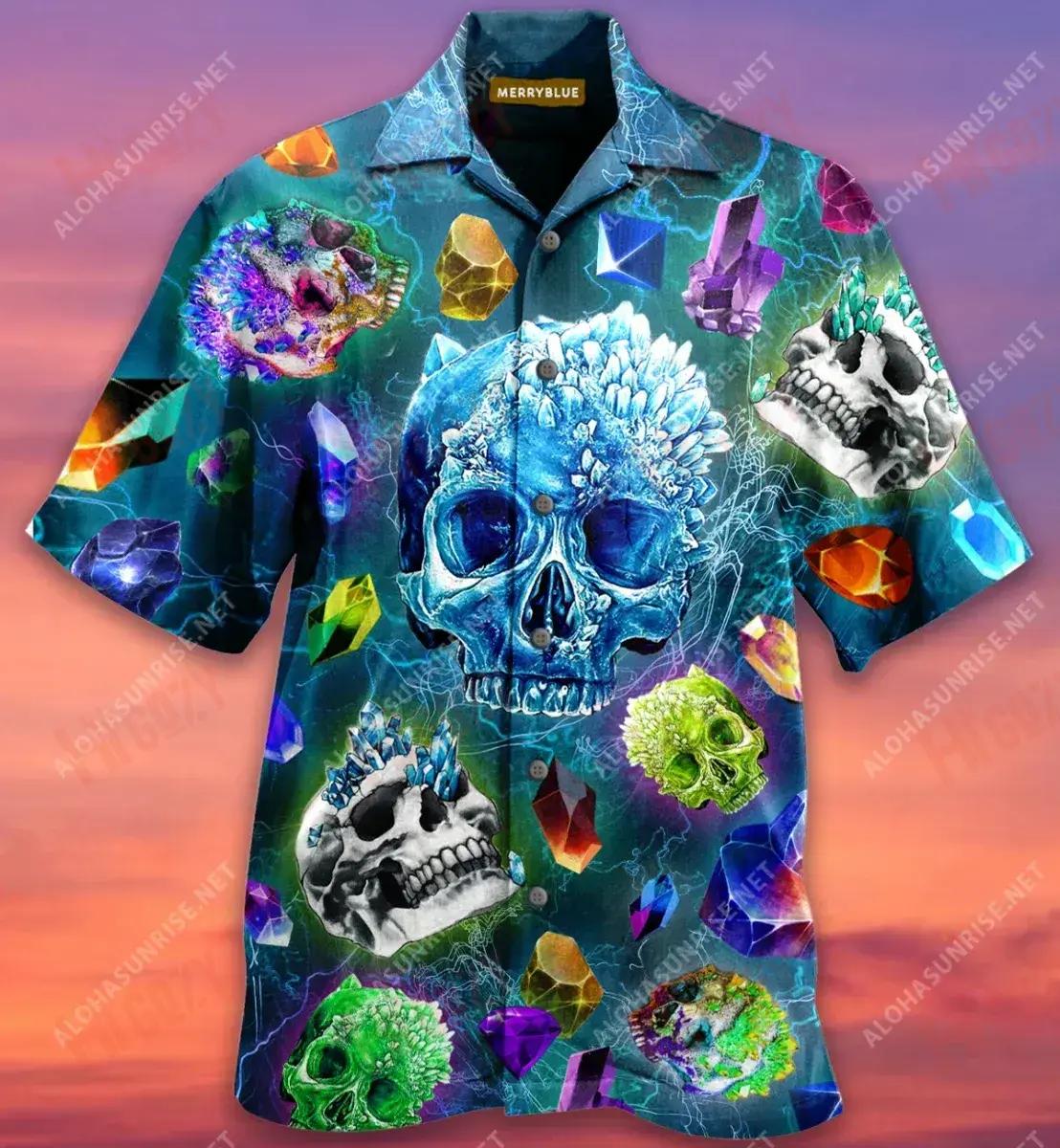 The Magical Crystal Skulls Unisex Short Sleeve Shirt Hobbies Tropical Shirts Best Hawaiian Shirts Hawaiian Shirts For Men{Size}