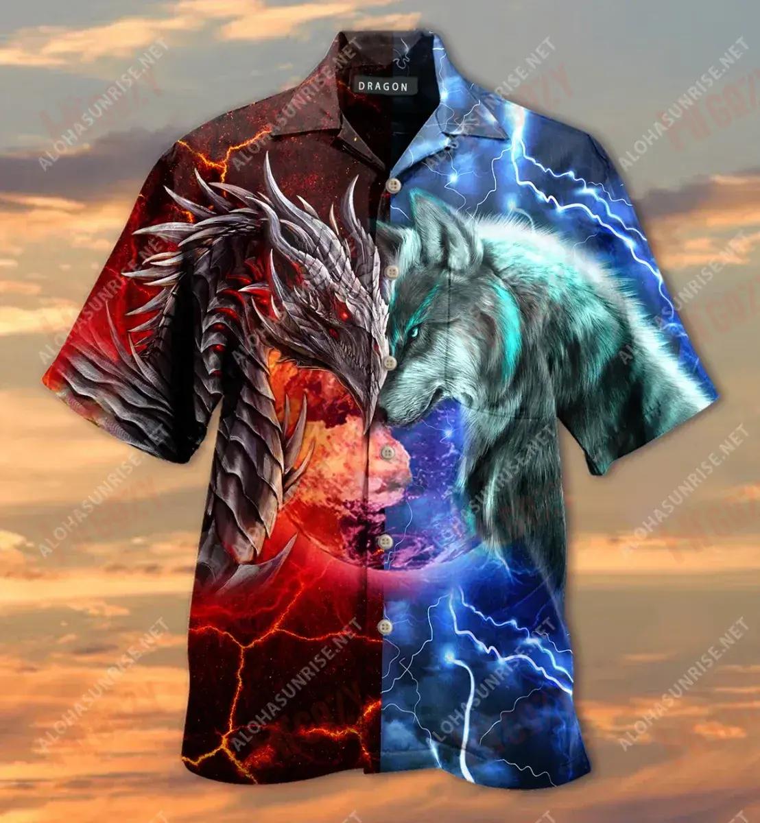 Spirit Of A Dragon Heart Of A Wolf Unisex Short Short Sleeve Shirt Vacation Tropical Shirts Tropical Shirts For Men Funny Hawaiian Shirts{Size}