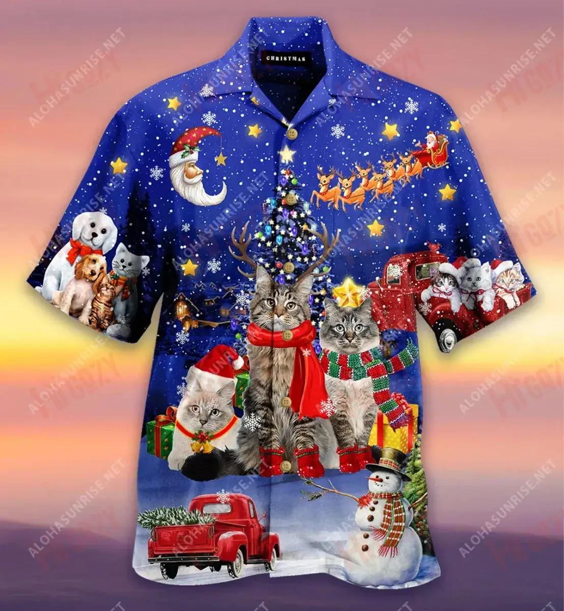 Wishing You A Purrfect Christmas Short Short Sleeve Shirt Ocean Short Sleeve Hawaiian Crazy Shirts Hawaiian Shirt Pattern{Size}