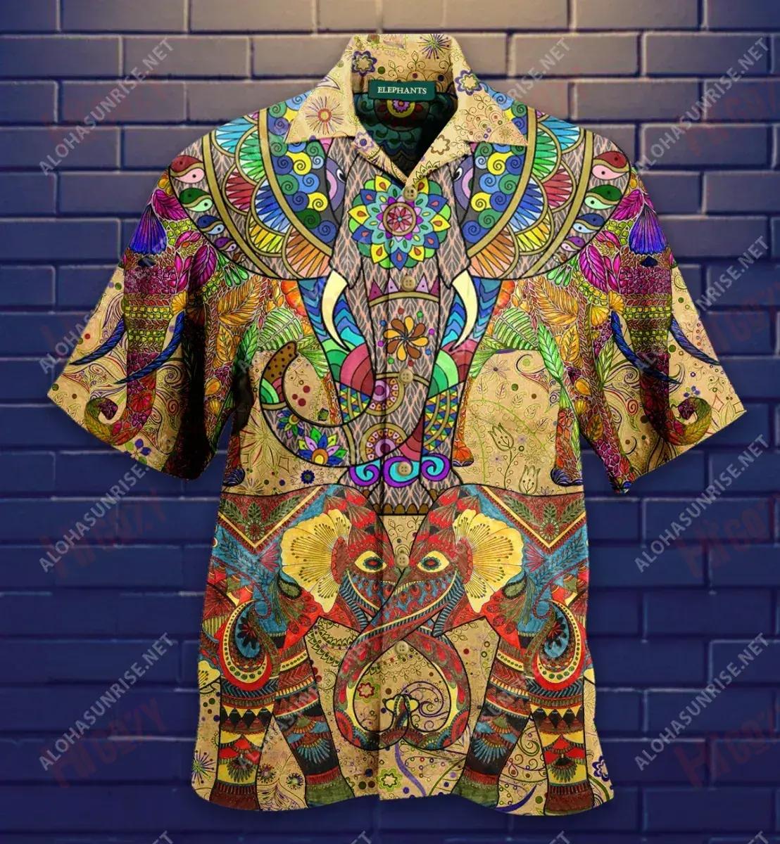 The Colorful Elephants Short Hawaiian Shirt Summer Short Sleeve Tropical Shirts For Men Funny Hawaiian Shirts{Size}