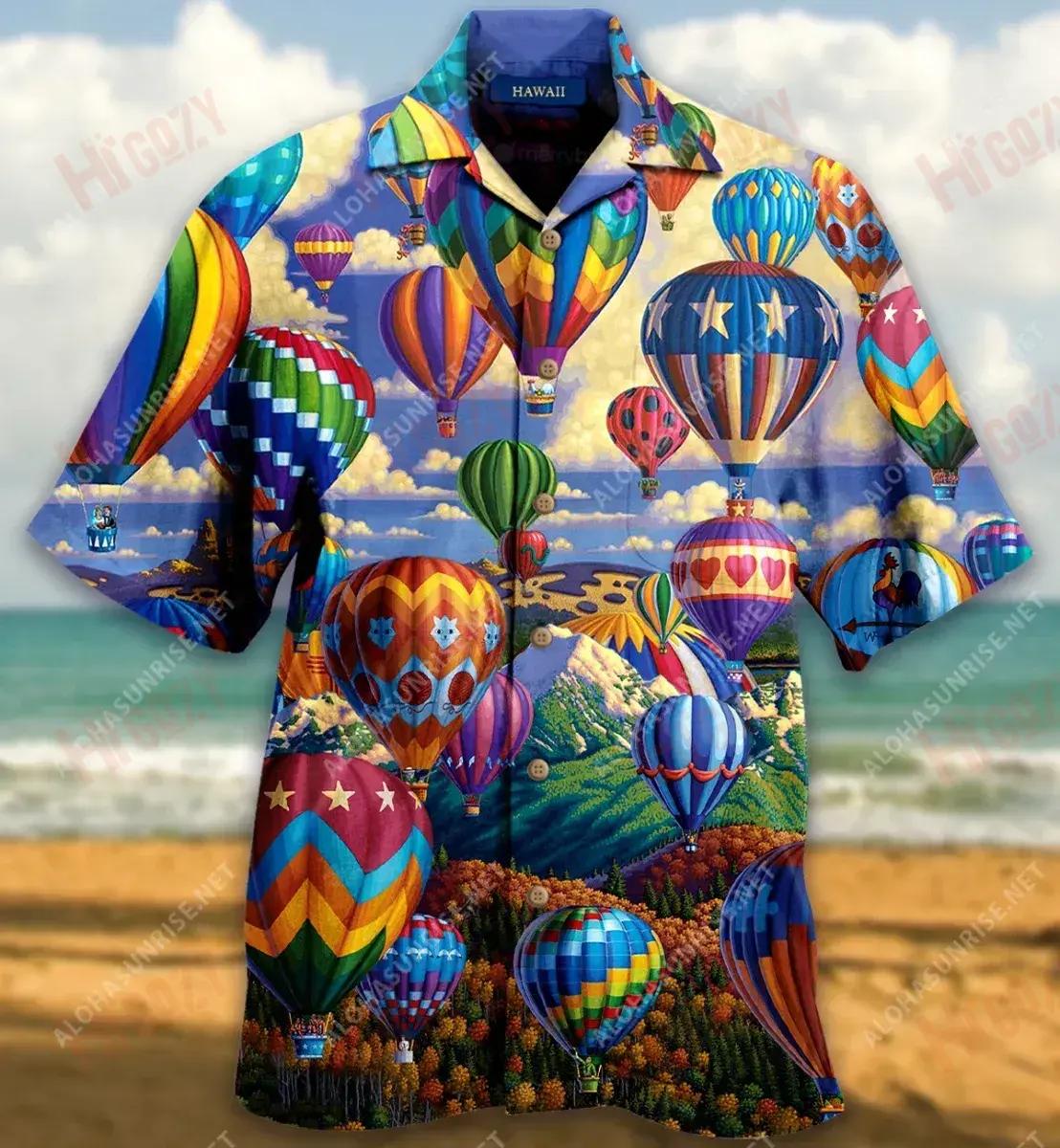 Together We Will Touch The Sky Hot Air Balloon Unisex Hawaiian Shirt Summer Short Sleeve Vintage Hawaiian Shirts Funny Hawaiian Shirts{Size}