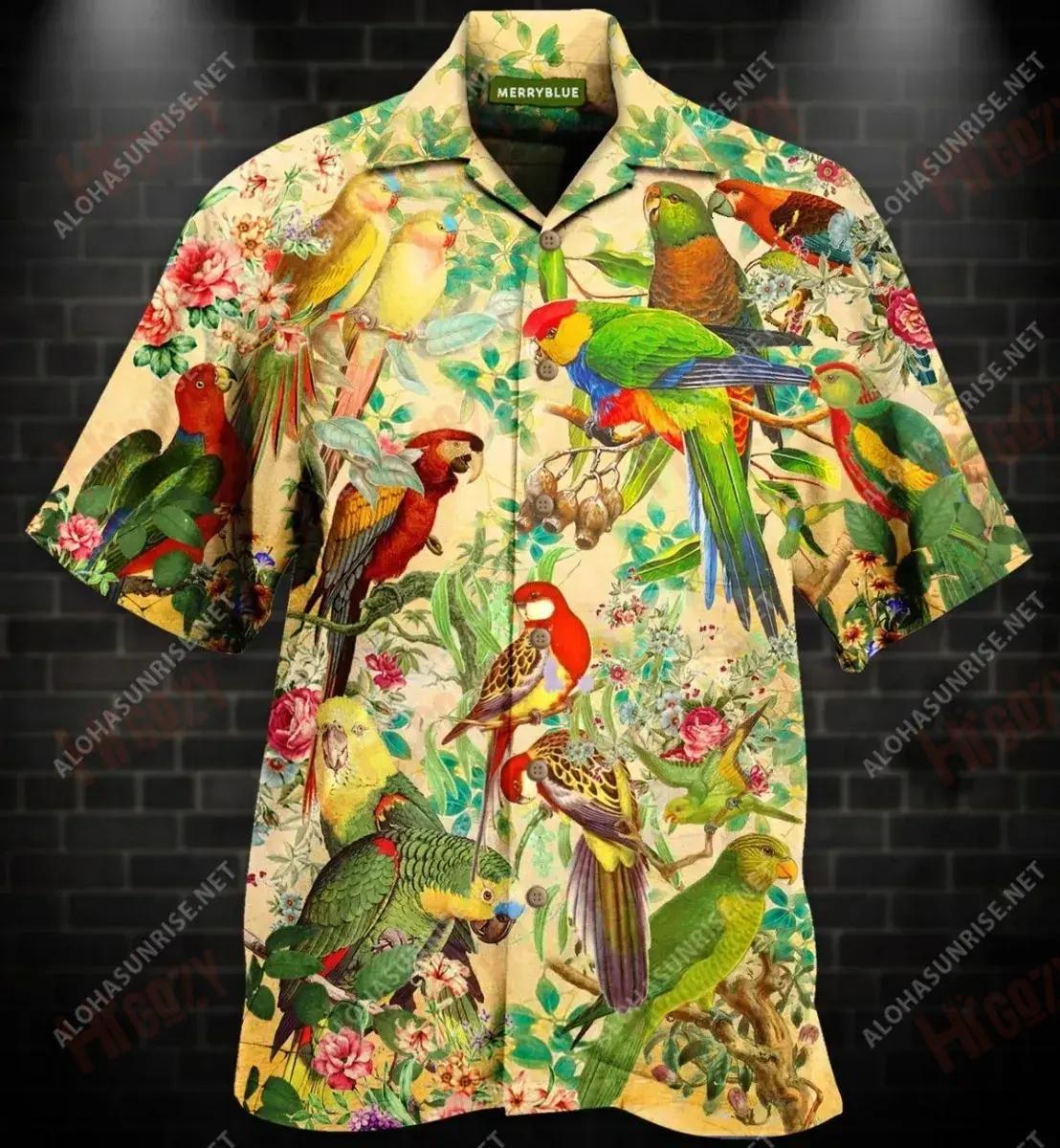 Vintage Parrot Unisex Hawaiian Shirt Vacation Short Sleeve Vintage Hawaiian Shirts Funny Hawaiian Shirts{Size}