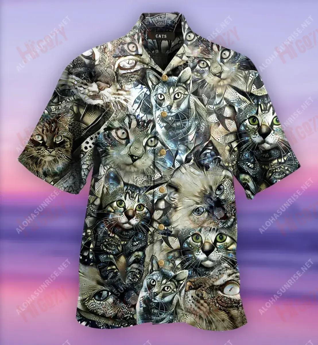 Vintage Neutral Flower Cats Short Hawaiian Shirt Summer Short Sleeve Best Hawaiian Shirts Hawaiian Shirt Pattern{Size}