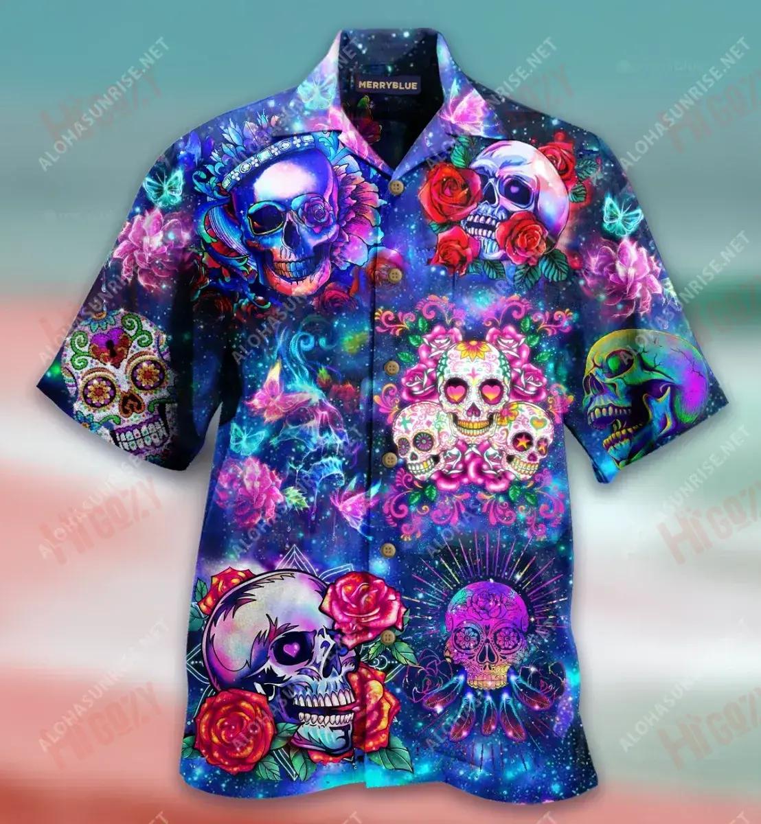 Sugar Skull Day Of The Dead Unisex Short Sleeve Shirt Ocean Tropical Shirts Tropical Shirts For Men Hawaiian Shirt Pattern{Size}