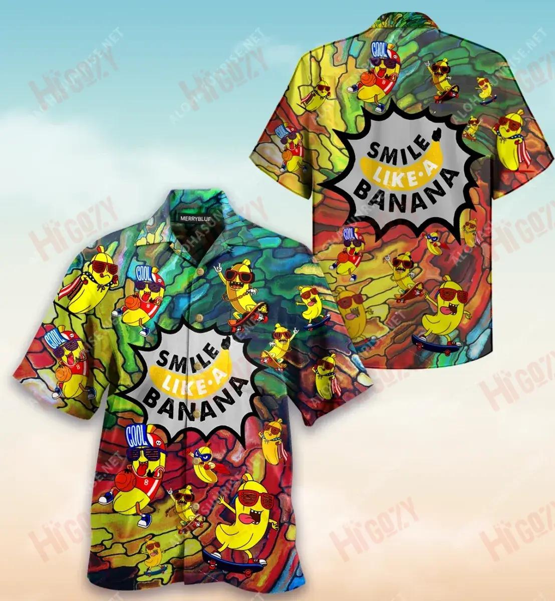 Smile Like A Banana Unisex Short Sleeve Shirt Summer Tropical Shirts Best Hawaiian Shirts Hawaiian Shirt Pattern{Size}