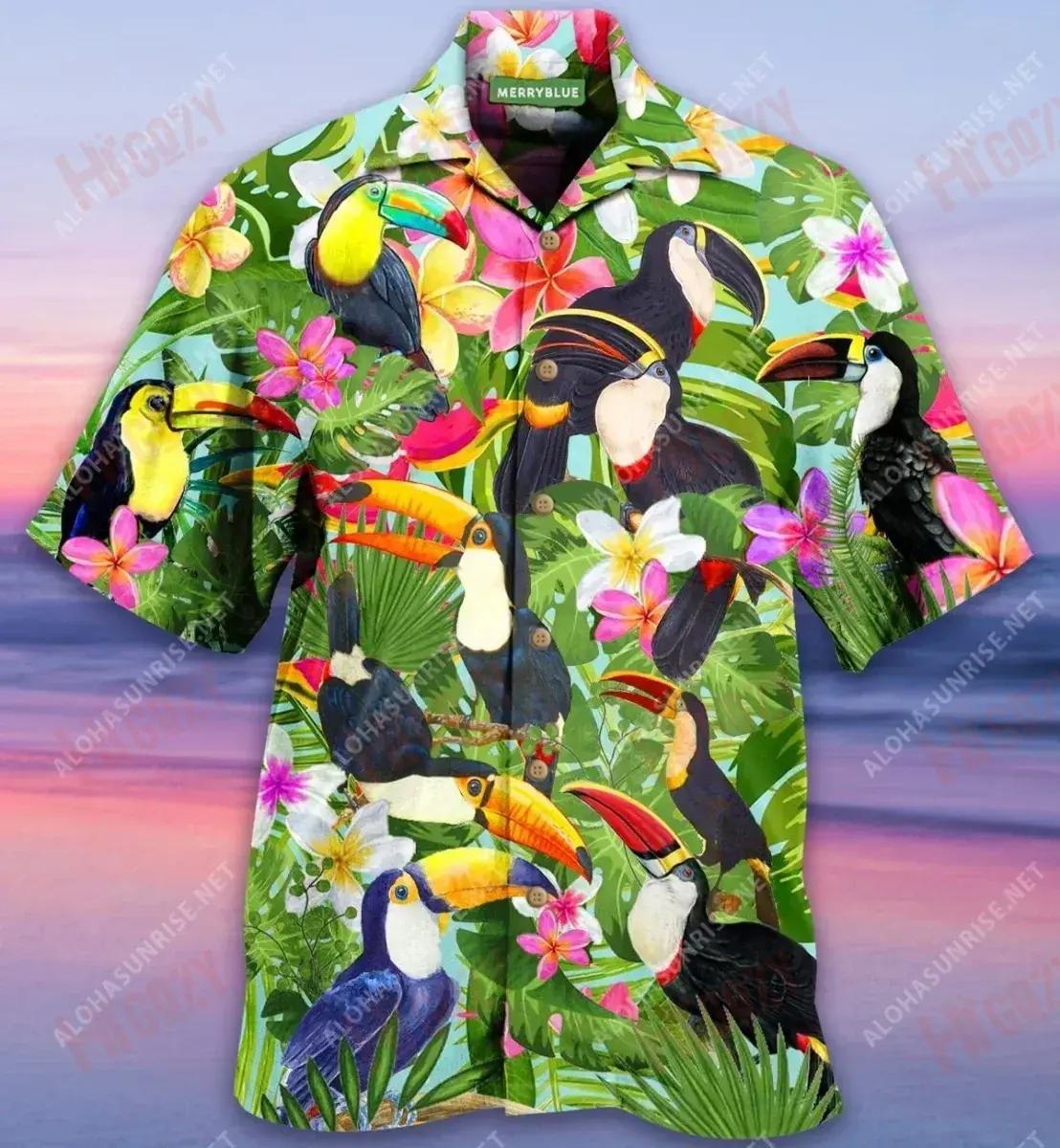 Toucans Birds In The Tropical Unisex Short Sleeve Shirt Vacation Short Sleeve Tropical Shirts For Men Hawaiian Shirt Pattern{Size}