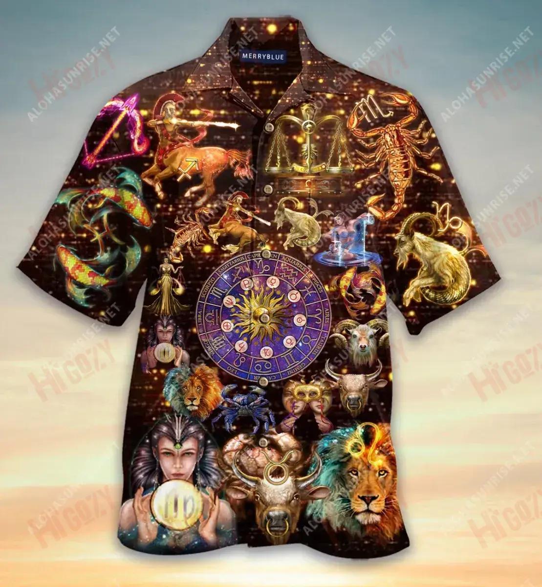 Sparkling Zodiac Signs Unisex Short Sleeve Shirt Summer Tropical Shirts Custom Hawaiian Shirts Funny Hawaiian Shirts{Size}