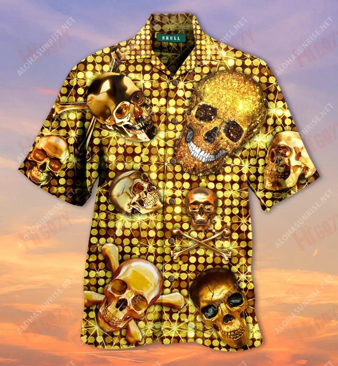 Skull Bling Bling Hawaiian Shirt Summer Short Sleeve Hawaiian Crazy Shirts Hawaiian Shirt Pattern{Size}